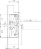 A technical drawing with dimensions showing a hinge mechanism. Podgląd zdjęcia produktu