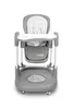 A gray baby high chair with a white tray and seat cushion, shown from the front on a white background. Produktbild-Vorschau