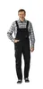 A man wearing black overalls and a checkered shirt, standing against a white background. Produktbild-Vorschau