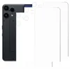 A collage of a phone's back and two screen protectors. Produktbild-Vorschau