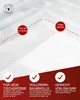A close-up of a white tablecloth with marketing text and icons overlaid. Produktbild-Vorschau
