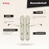 A product image showcasing door handles with descriptive text highlighting features and benefits. Produktbild-Vorschau