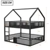 A black metal bunk bed with a house-shaped frame, shown with dimensions indicated by lines and numbers. Produktbild-Vorschau