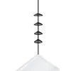 A black telescopic shelf unit with four triangular shelves is suspended against a white background, with the top of a white surface visible at the bottom. Náhled obrázku produktu