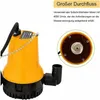 A yellow submersible pump with a black outlet pipe, shown with a close-up inset of its impeller. Náhľad obrázku produktu