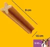 A dog treat with size dimensions indicated, and a dog in the corner. Produktbild-Vorschau