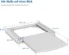 A diagram showing the dimensions of a washing machine stand with a pull-out shelf. Produktbild-Vorschau