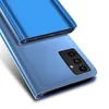 A blue smartphone case is shown from a diagonal angle, highlighting its reflective surface and camera cutout. Produktbild-Vorschau