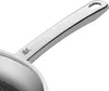 A close-up shot of the handle and rim of a stainless steel frying pan. Podgląd zdjęcia produktu