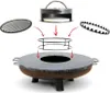 An exploded view of a BonFeu BonBowl Plus fire pit with its accessories, showing how they fit together. Produktbild-Vorschau