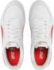 A top-down view of a pair of white Puma sneakers with red accents. Produktbild-Vorschau