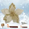 A decorative artificial poinsettia flower with glitter accents, set against a snowy winter background with pine branches. Produktbild-Vorschau