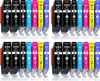 A collage of four rows of printer ink cartridges, with each row containing multiple cartridges of different colors. Produktbild-Vorschau