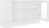 An open white cabinet with glass door, showing multiple shelves. Produktbild-Vorschau