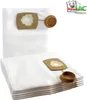 A stack of white vacuum cleaner bags with brown cardboard attachments and a logo in the top right corner. Produktbild-Vorschau