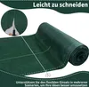 A roll of dark green mesh fabric, likely for fencing or screening, with a close-up inset showing scissors cutting the material. Dotted lines indicate cutting guides. Náhľad obrázku produktu