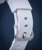 A close-up shot of a white watch strap and buckle. Produktbild-Vorschau