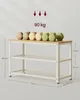 A two-tier shelf with dumbbells on the top shelf, showcasing dimensions and weight capacity. Produktbild-Vorschau