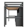 A loft bed with a desk and shelves underneath, shown from the side. Voir les images du produit
