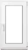 A white window frame with a clear glass pane, isolated on a white background. Produktbild-Vorschau