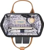 The inside of a backpack is shown, with a laptop, notebook, and other items inside. Produktbild-Vorschau