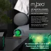 A glowing 3D crystal ball with a planet design sits on a wooden base on a nightstand, next to a digital clock. The background shows a bed and a wall, with a nebula-like graphic in the lower right corner. Voir les images du produit