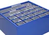 A blue metal storage box with multiple clear plastic compartments and lids. Produktbild-Vorschau