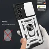 A hand is shown interacting with a phone case that has a ring holder and camera protection. Produktbild-Vorschau