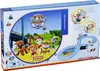 The image shows the packaging of a Carrera First Paw Patrol race track toy. The front of the box features illustrations of the Paw Patrol characters and the race track. Voir les images du produit