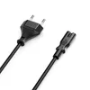 A black power cord with two different types of plugs on a white background. Produktbild-Vorschau