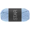 A ball of light blue yarn with a black label. Produktbild-Vorschau