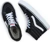 A pair of black Vans Sk8-Hi sneakers with white laces and side stripe, shown from a top-down perspective against a white background. Voir les images du produit