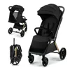 A black Kinderkraft LOOM stroller is shown from multiple angles against a white background. One image shows the stroller fully assembled, another shows it folded, and a third shows a close-up of the seat and canopy. Produktbild-Vorschau
