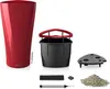 A red planter and its components are displayed against a white background. Náhled obrázku produktu