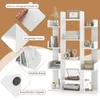 A collage of images showcasing a white tree-shaped bookshelf and its features. Podgląd zdjęcia produktu