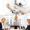 A collage of three images showing a woman relaxing in a chair with a laptop, and two women and a man working at desks with laptops. Produktbild-Vorschau