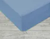 A blue fitted sheet is shown on a wooden floor. Produktbild-Vorschau