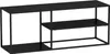 A black metal shelf unit with two shelves and a lower shelf, presented against a white background. Anteprima dell’immagine prodotto