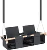A dark gray baby swing for two children, suspended by ropes and dark gray fabric straps from above. The swing has a wooden bar across the front and two padded seats with safety straps. Produktbild-Vorschau