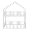 A white metal bunk bed with a house-shaped frame, shown against a white background. Voir les images du produit