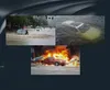 A collage of three images showing cars in various states of distress: submerged in floodwater, driving through floodwater, and on fire. Náhľad obrázku produktu