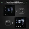 A split image showing a digital thermostat display with the backlight on and off, illustrating its features. Podgląd zdjęcia produktu