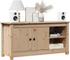 A wooden TV cabinet with decorative items on top. Náhľad obrázku produktu
