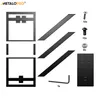 A collection of black metal table frame components and hardware, laid out on a white background. Podgląd zdjęcia produktu