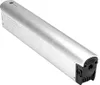A silver battery pack, likely for an e-bike, is shown in a studio setting against a white background. Produktbild-Vorschau