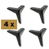 Four black metal furniture legs are arranged on a white background, with a golden rectangle indicating '4 x'. Produktbild-Vorschau