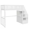 A white loft bed with stairs and storage is shown against a white background. Náhled obrázku produktu
