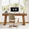 A home office setup with a wooden desk, computer, chair, and lamp in front of a large window. Anteprima dell’immagine prodotto