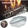 A collage showing a charcoal basket in use on a grill with flames, and a separate view of the empty basket. Produktbild-Vorschau