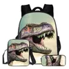 3 Stück Kinder Schulrucksäcke Dinosaurier Print Schultasche Produktbild-Vorschau 2